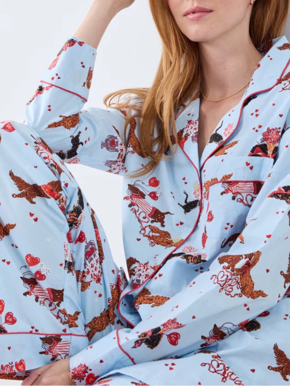 Printfresh 100% Organic Cotton Long PJ Set in Dachshund Date in pale blue - Picture 7 of 15